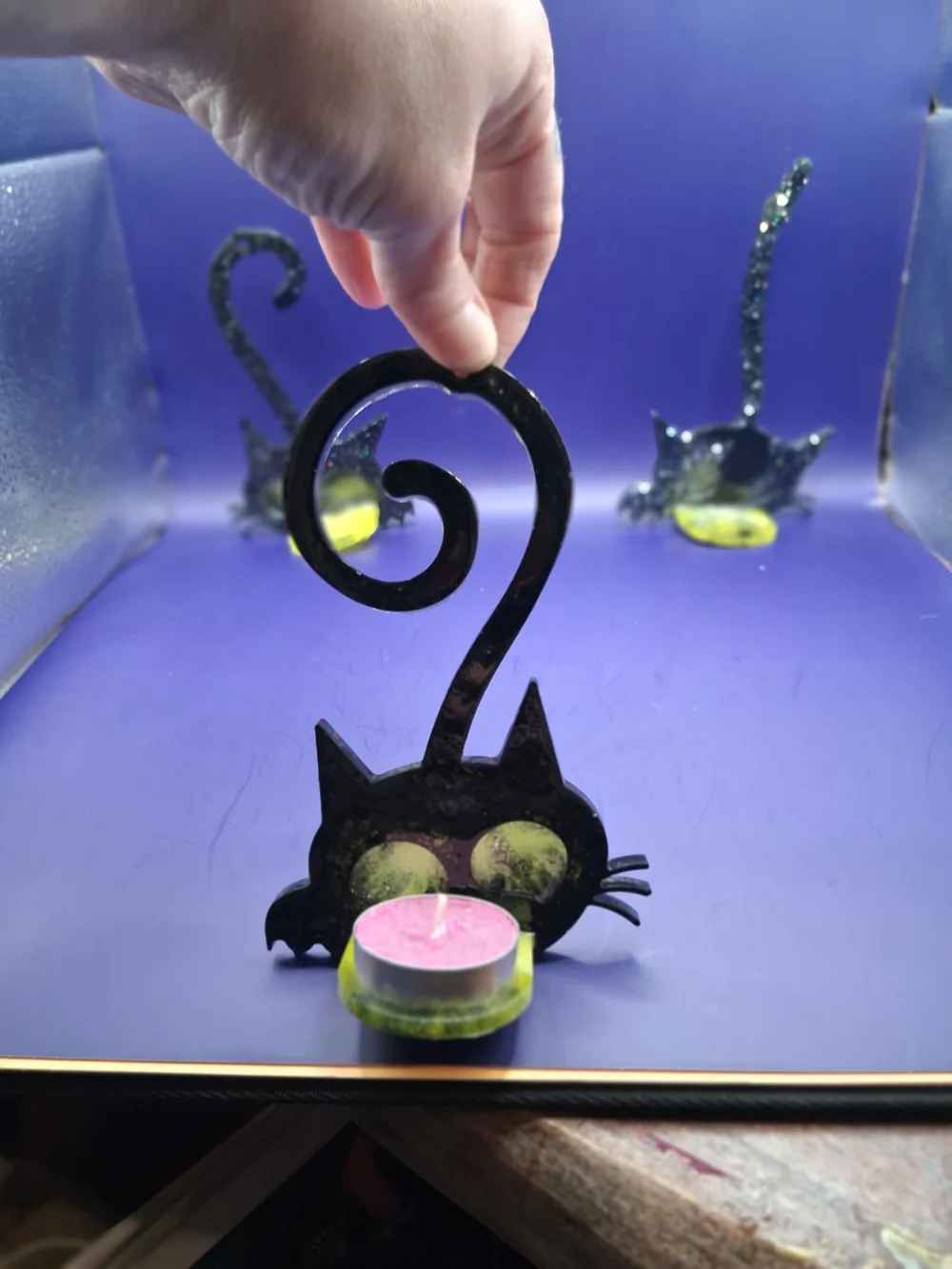 Decorative Black Cat Wall T-Light Holder - Set of 3